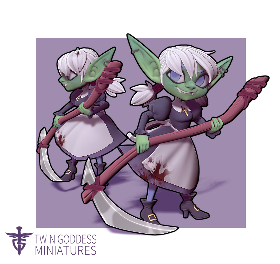 Greeble the Goblin Vampire ( Female Goblin Fighter / Dhampir Warlock with Scythe / Undead )