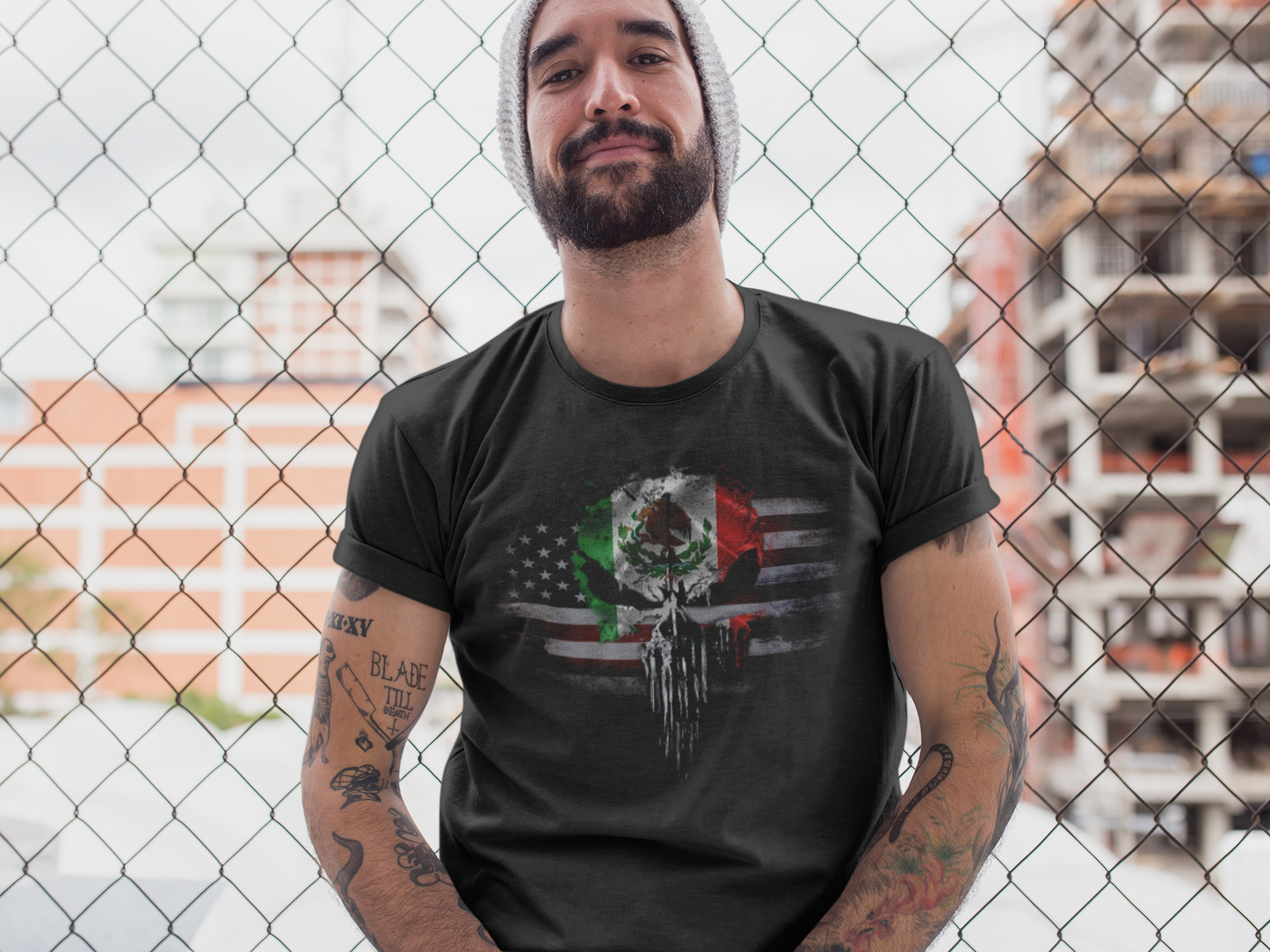 Mexican USA Flag Punisher Skull• Freedom Graphic Tee • Vintage Distressed Skull Tee