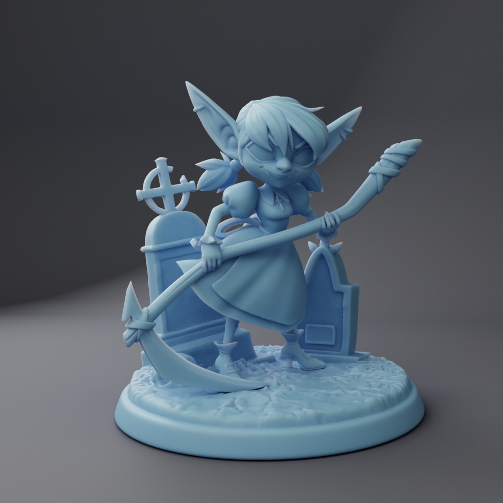 Greeble the Goblin Vampire ( Female Goblin Fighter / Dhampir Warlock with Scythe / Undead )