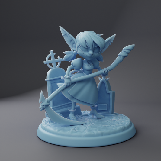 Greeble the Goblin Vampire ( Female Goblin Fighter / Dhampir Warlock with Scythe / Undead )