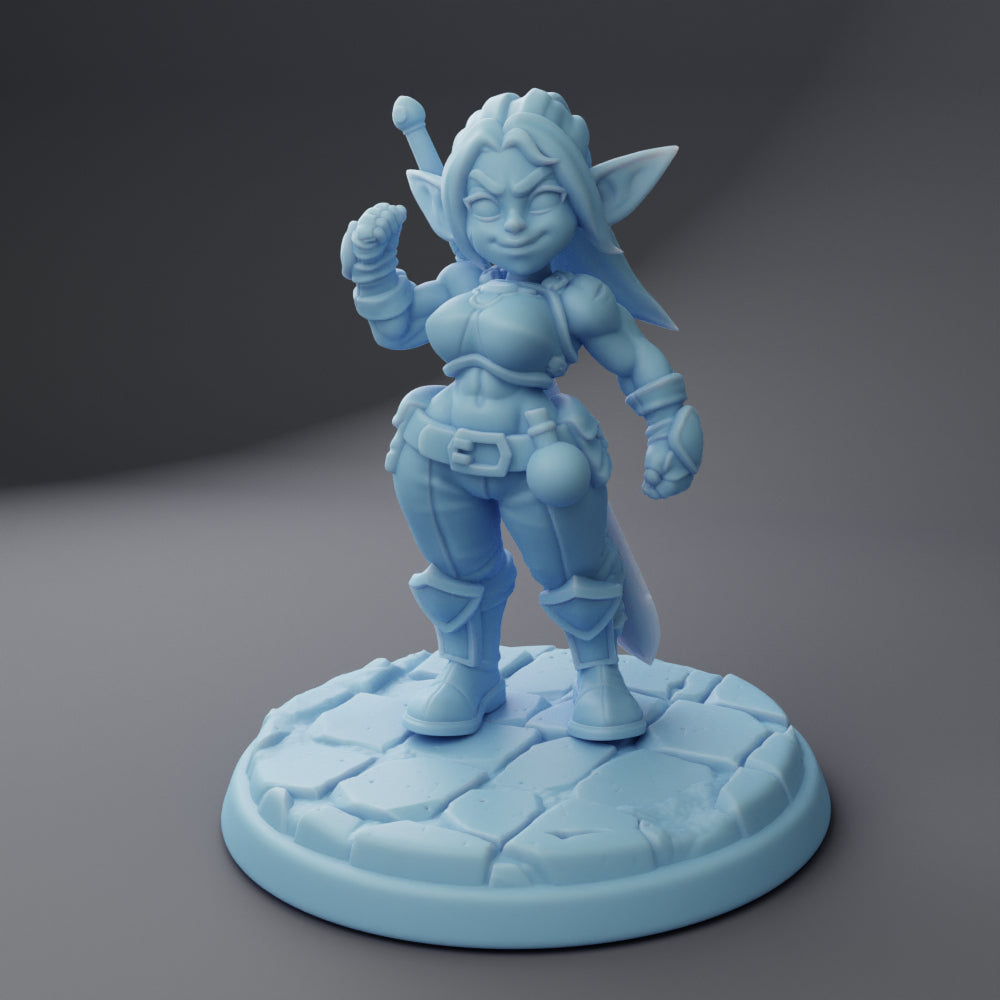 Blix the Goblin Fighter, Standing ( Female Goblin Fighter / Warrior with Longsword )