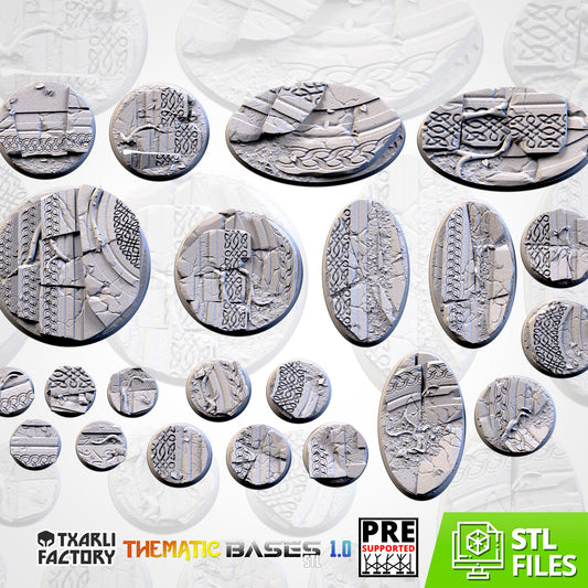 Ancestral Ruins Bases - Txarli Factory, 25mm, 28.5, 32, 40, 60, 80, 90, 100 round plus 60x35, 75x43, 90x52, 105x70, 120x92, 169x108mm oval (Copy) (Copy)