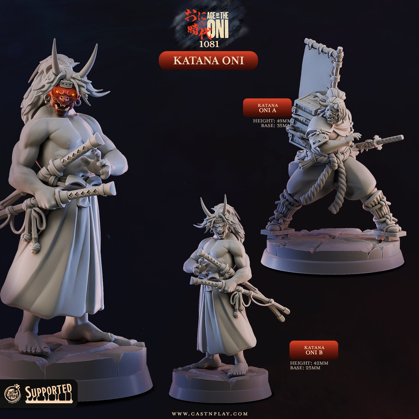 Katana Oni | Age of the Oni | Cast n Play 25mm - 35mm Base