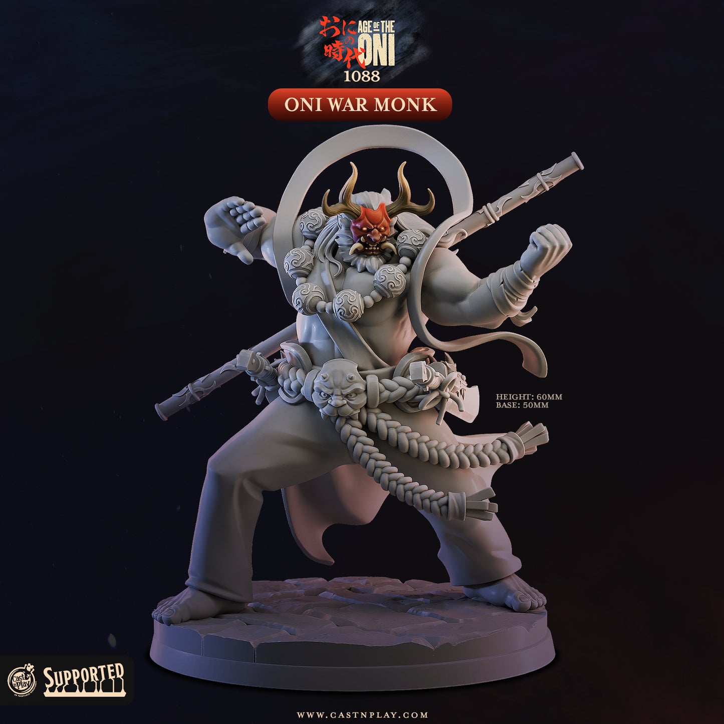 Oni War Monk | Age of the Oni | Cast n Play 50mm Base
