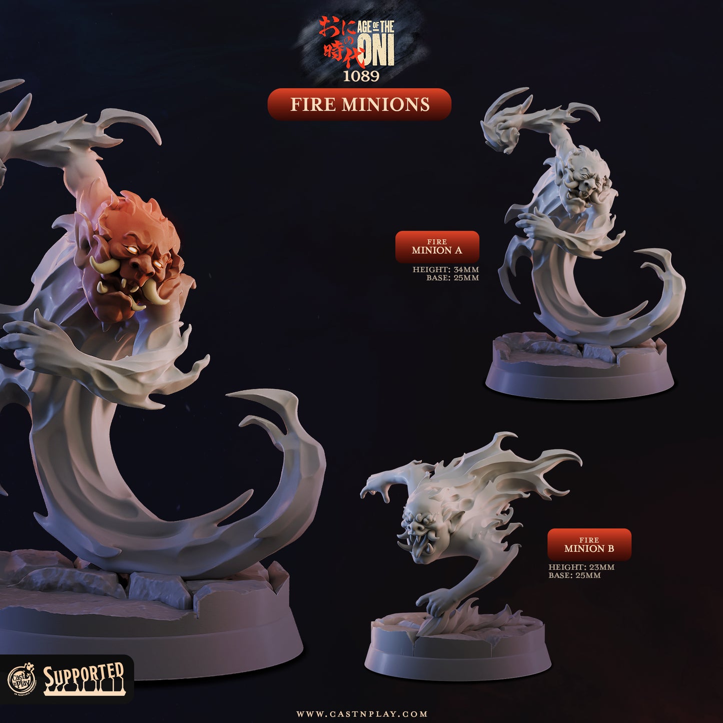 Fire Minions | Age of the Oni | Cast n Play 25mm Base