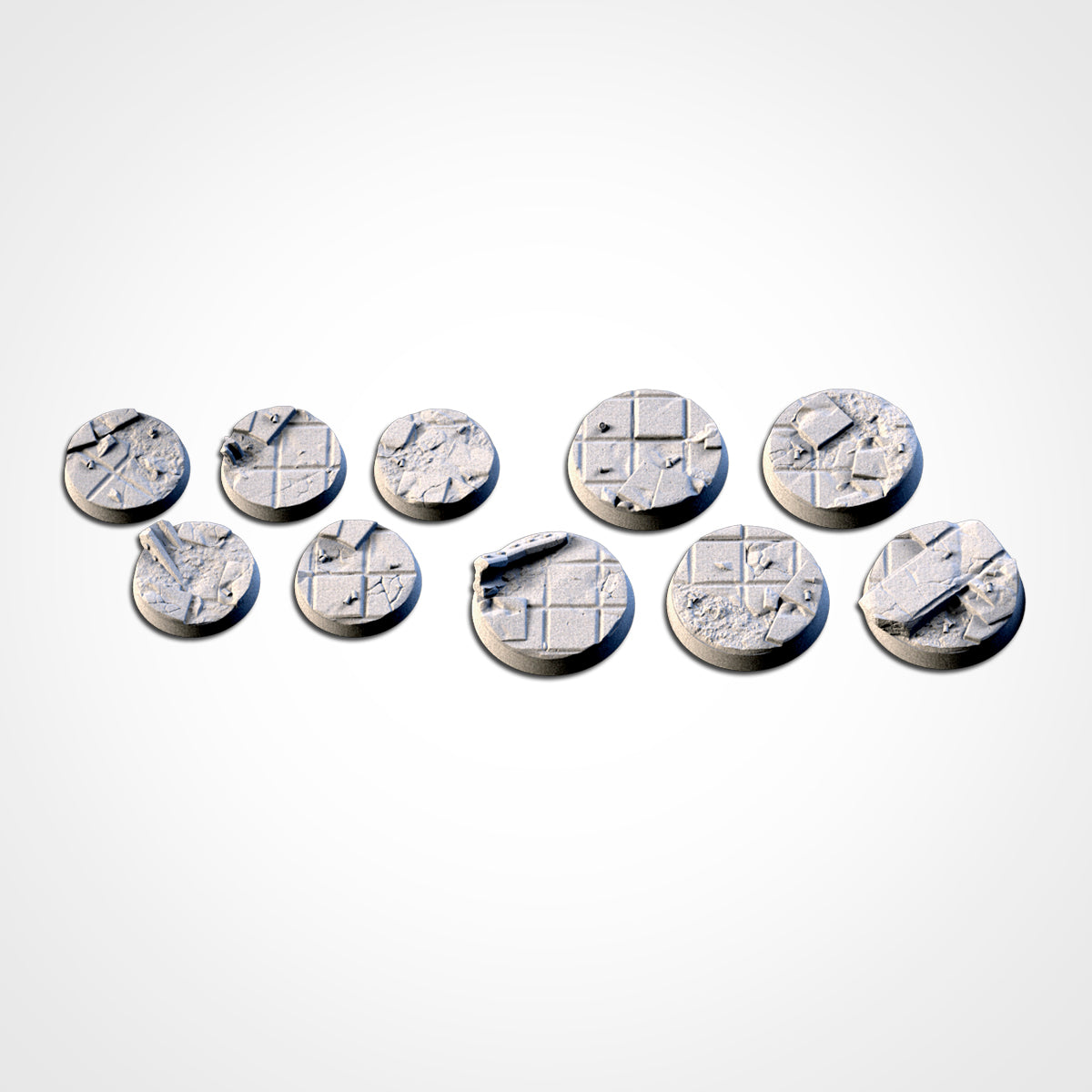 City Ruins bases - Txarli Factory, 25mm, 28.5, 32, 40, 60, 80, 90, 100 round plus 60x35, 75x43, 90x52, 105x70, 120x92, 169x108mm oval