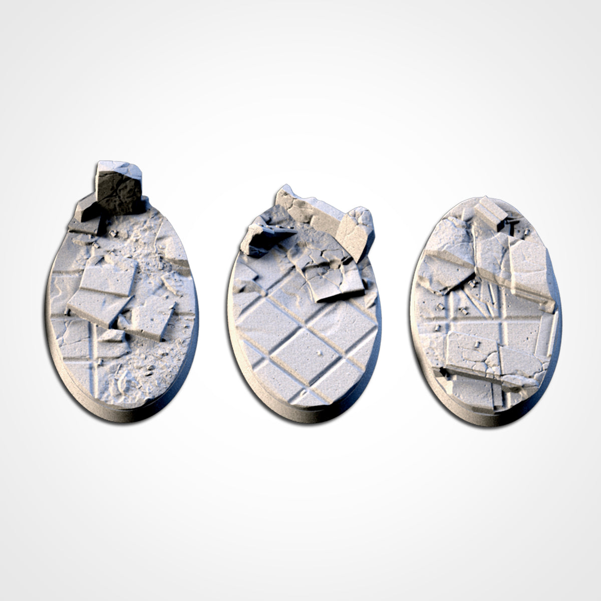 City Ruins bases - Txarli Factory, 25mm, 28.5, 32, 40, 60, 80, 90, 100 round plus 60x35, 75x43, 90x52, 105x70, 120x92, 169x108mm oval