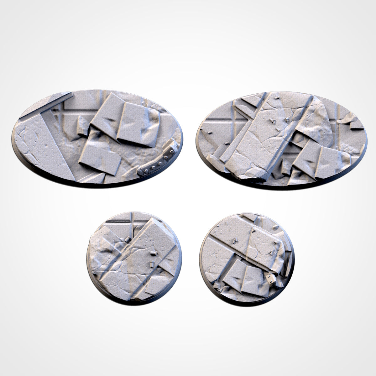 City Ruins bases - Txarli Factory, 25mm, 28.5, 32, 40, 60, 80, 90, 100 round plus 60x35, 75x43, 90x52, 105x70, 120x92, 169x108mm oval
