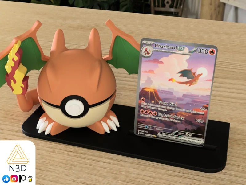 Pokemon Card & Pokeball Display Stand, TCG Card Holder, Dual Display Stand, Pokemon Collector Display, Trading Card Stand, Desk Shelf Decor