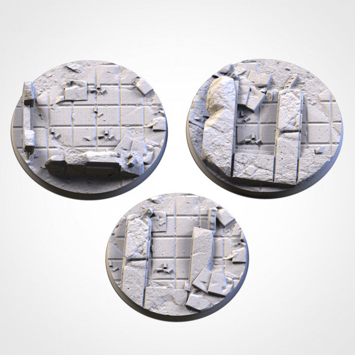 City Ruins bases - Txarli Factory, 25mm, 28.5, 32, 40, 60, 80, 90, 100 round plus 60x35, 75x43, 90x52, 105x70, 120x92, 169x108mm oval