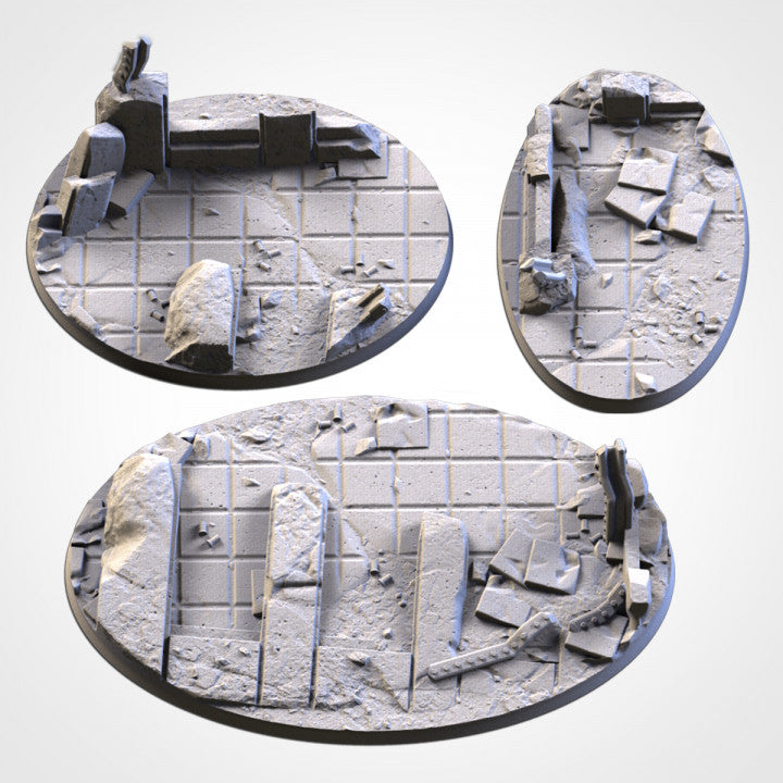 City Ruins bases - Txarli Factory, 25mm, 28.5, 32, 40, 60, 80, 90, 100 round plus 60x35, 75x43, 90x52, 105x70, 120x92, 169x108mm oval