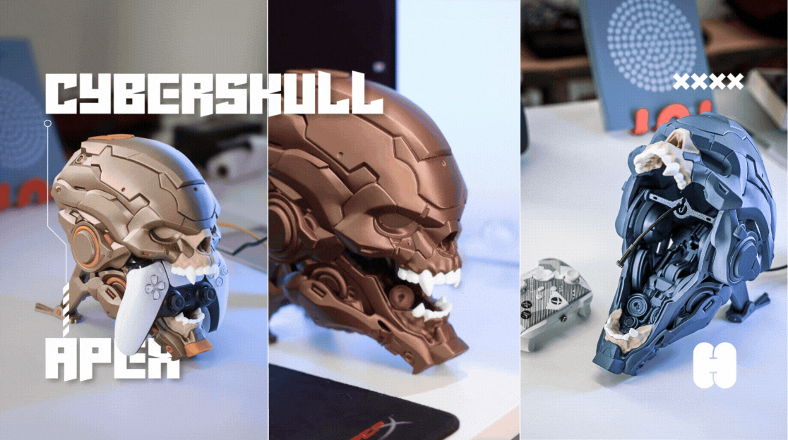3D Printed Cyber Skull Controller Stand | Gaming Desk Organizer
