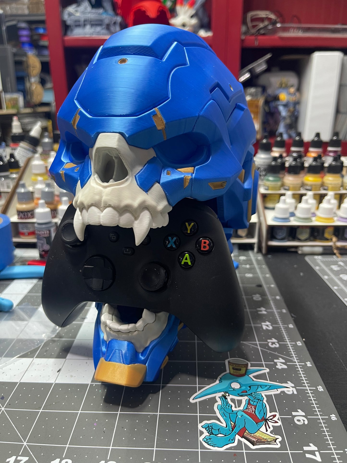 3D Printed Cyber Skull Controller Stand | Gaming Desk Organizer