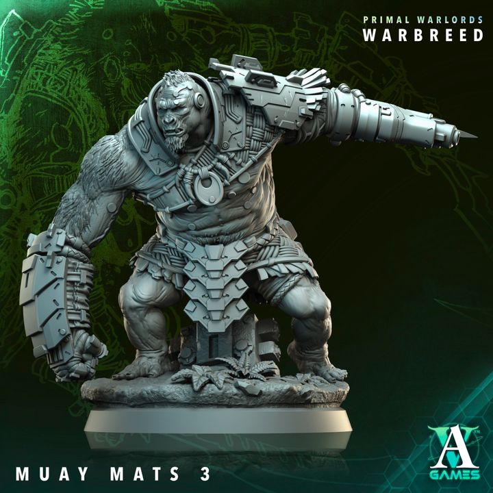 Warbreed figurine from Primal Warlords with a green and black background