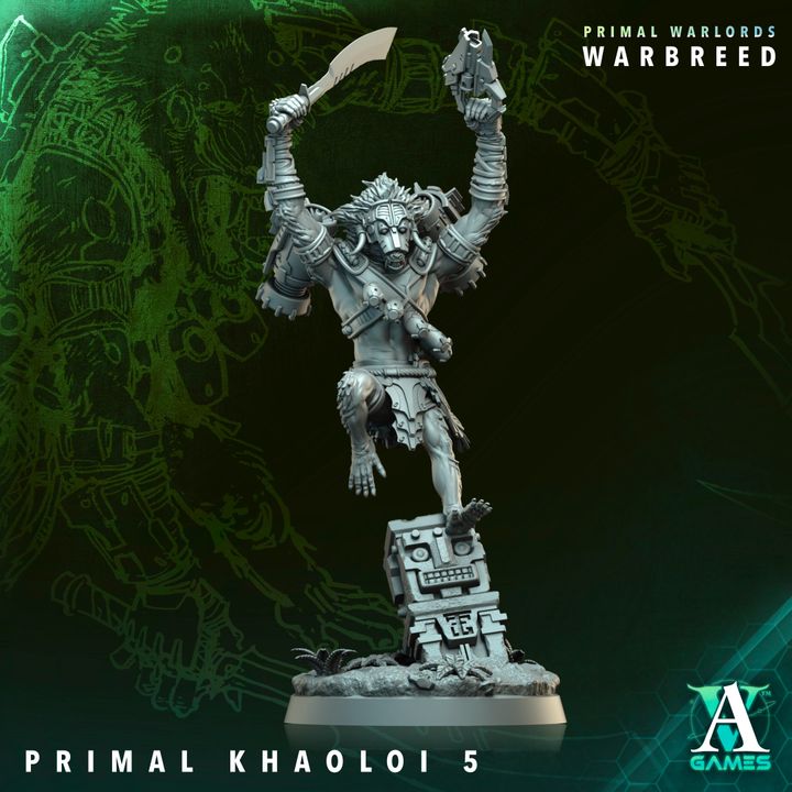 Warhammer figurine 'Primal Khaoloi 5' from Primal Warlords Warbreed with a green and black background.