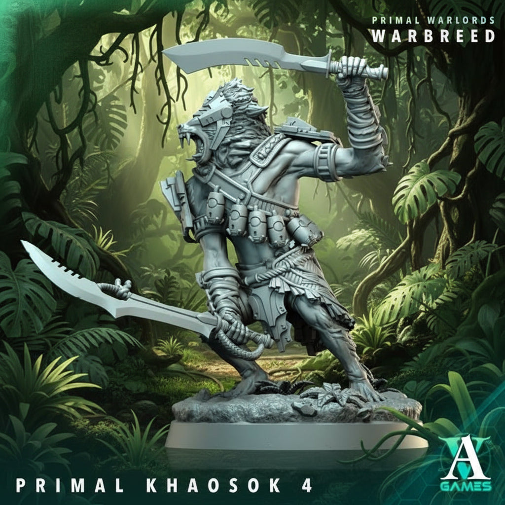 Warhammer figurine 'Primal Khaosok 4' from Primal Warlords Warbreed with a green and black background.