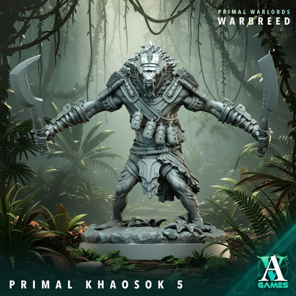 Warhammer figurine 'Primal Khaosok 5' from Primal Warlords Warbreed series on a dark background.