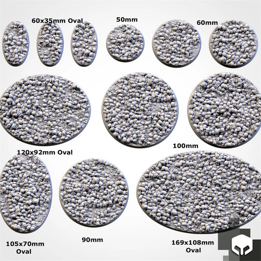Death Skulls bases - Txarli Factory, 25mm, 28.5, 32, 40, 60, 80, 90, 100 round plus 60x35, 75x43, 90x52, 105x70, 120x92, 169x108mm oval