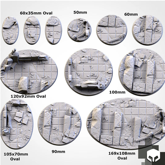City Ruins bases - Txarli Factory, 25mm, 28.5, 32, 40, 60, 80, 90, 100 round plus 60x35, 75x43, 90x52, 105x70, 120x92, 169x108mm oval