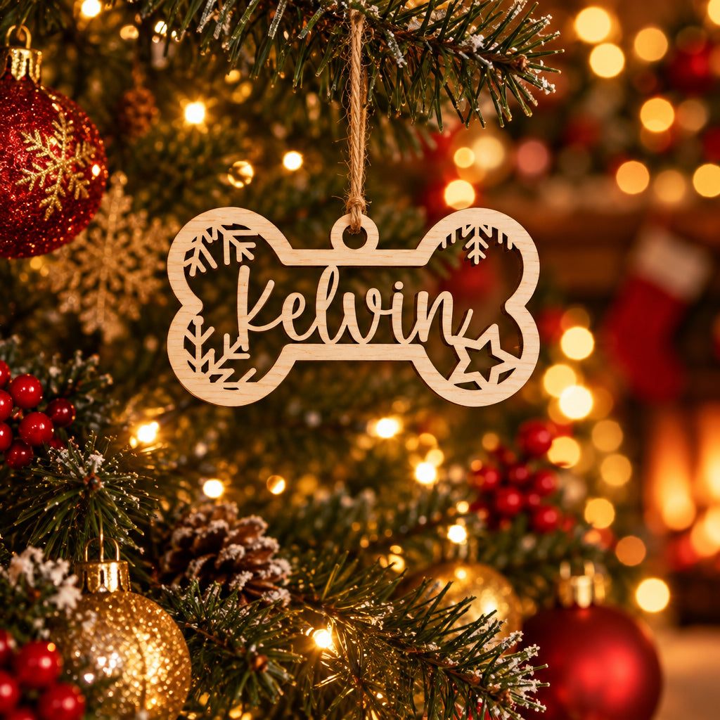 Custom Pet Paw Christmas Ornament: Personalized Wooden Dog
