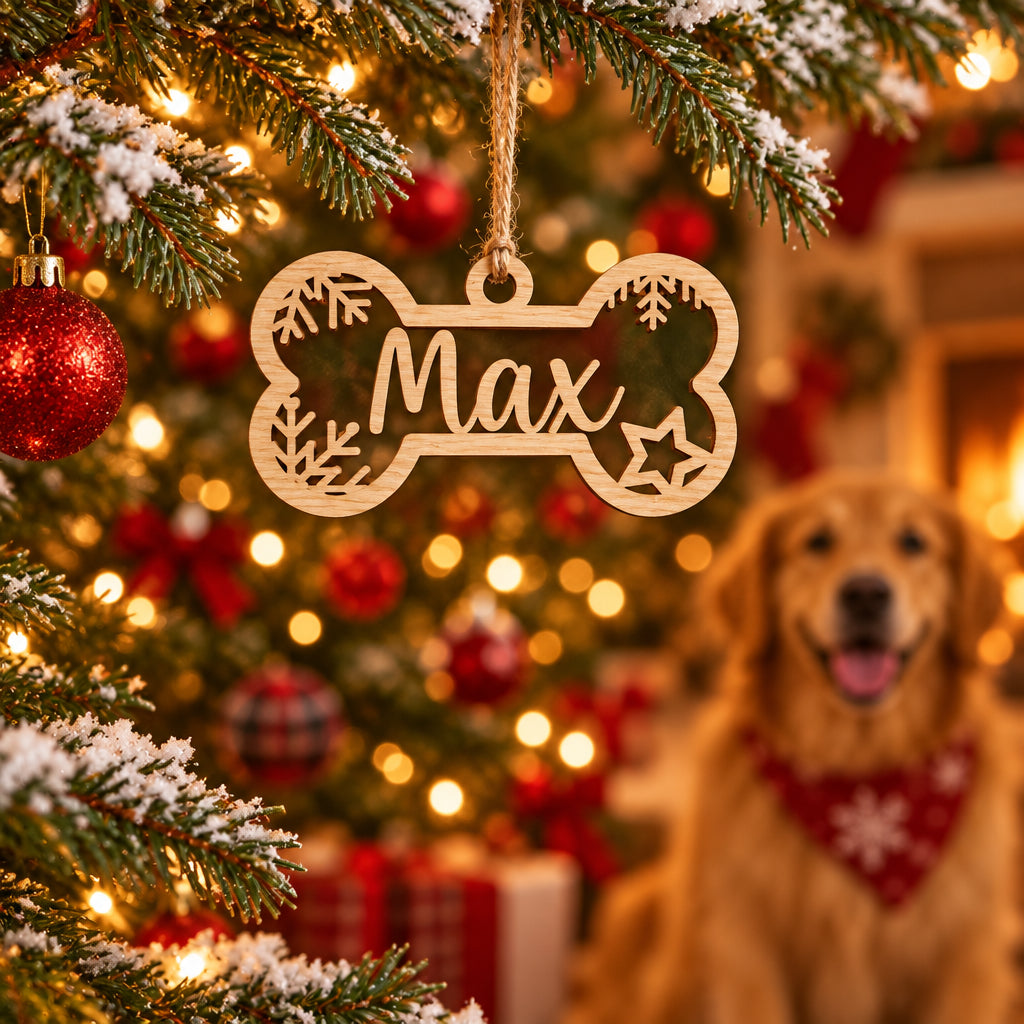 Custom Pet Paw Christmas Ornament: Personalized Wooden Dog