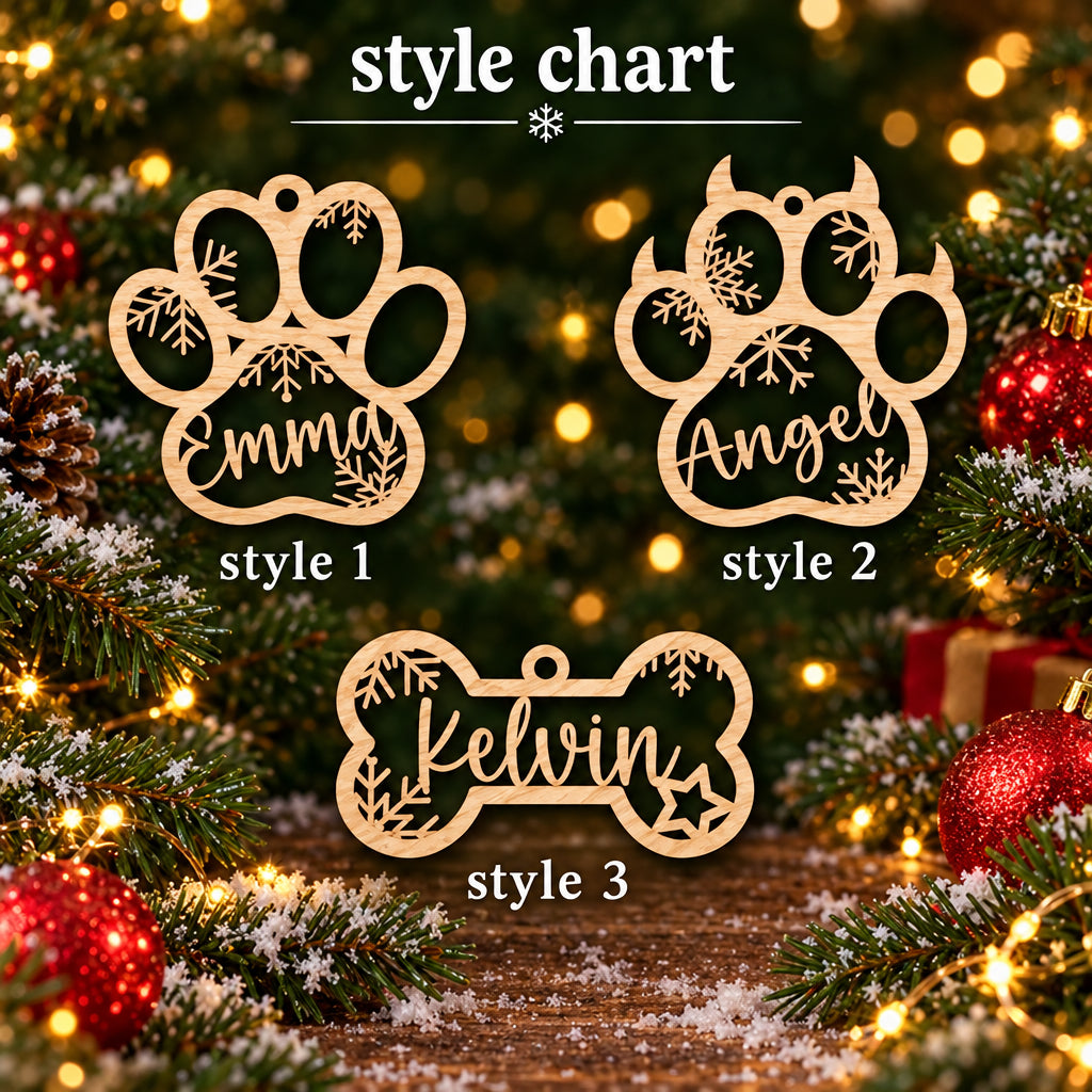 Custom Pet Paw Christmas Ornament: Personalized Wooden Dog
