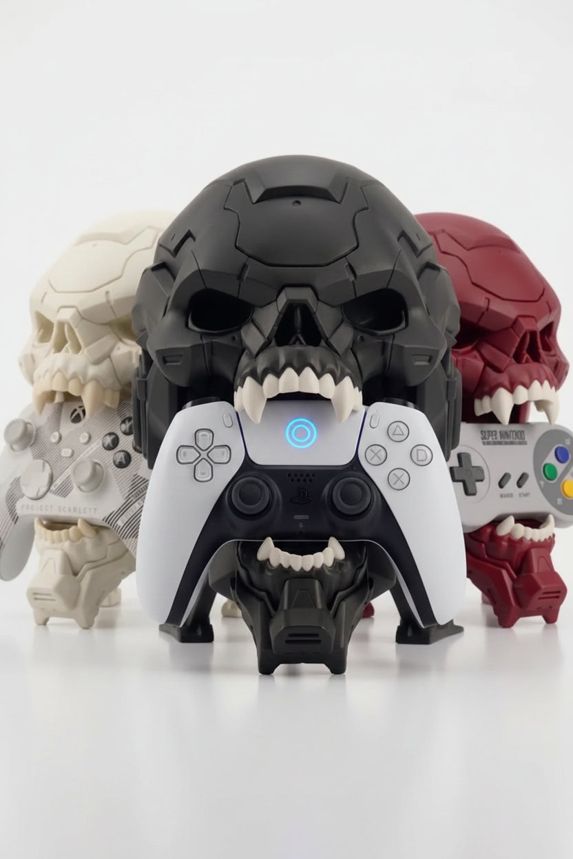 3D Printed Cyber Skull Controller Stand | Gaming Desk Organizer