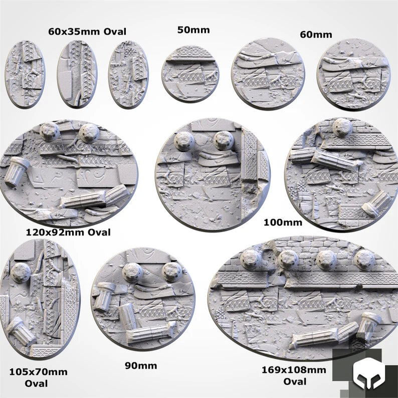Ancestral Ruins Bases - Txarli Factory, 25mm, 28.5, 32, 40, 60, 80, 90, 100 round plus 60x35, 75x43, 90x52, 105x70, 120x92, 169x108mm oval (Copy) (Copy)