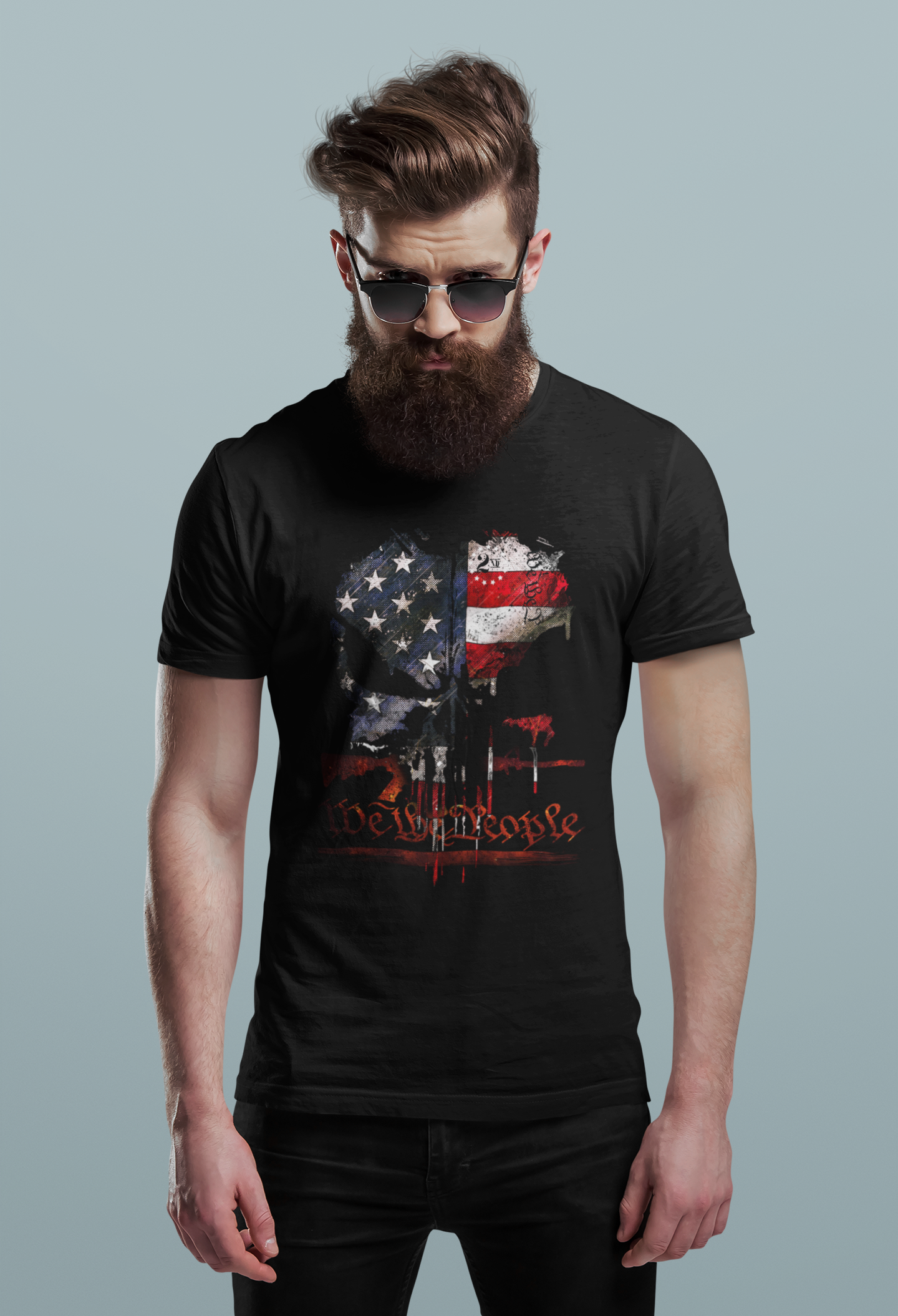 1776 Skull American Flag Shirt • Patriotic USA T-Shirt • Freedom Graphic Tee • Vintage Distressed Skull Tee